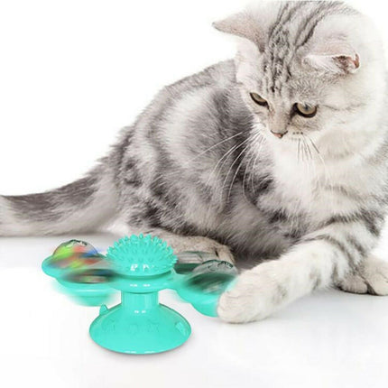 Rotating Windmill Cat Toy with Suction Cup & Catnip | Interactive Play for Dental Health and Hunting Stimulus