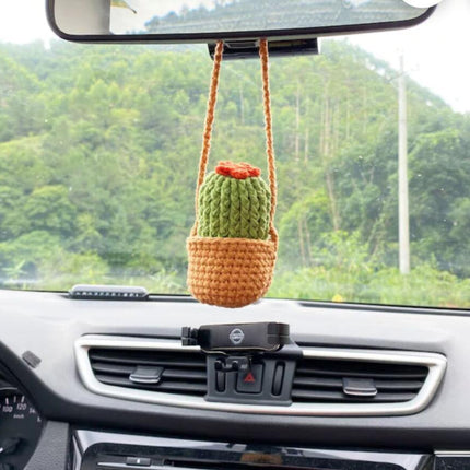 Handmade Knitted Flower Car Accessory for Rearview Mirror | Unique Wool Pendant for Personalized Interior Decor