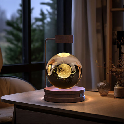 Crystal Glass LED Night Light with 3D Pattern | USB Rechargeable Home Decor for Warm Ambiance