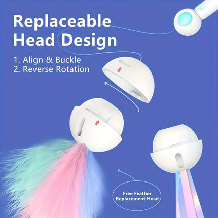 Retractable Cat Teaser Wand with Interchangeable Feather & Tassel Heads | Engaging Play for Indoor Cats