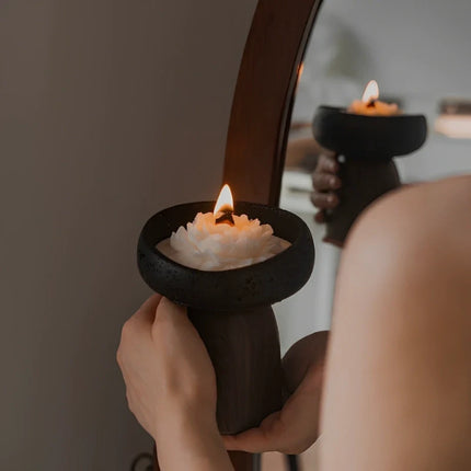Cement and Wood Candle Holder with Textured Elegance | Versatile Decor for Wax Candles and Greenery