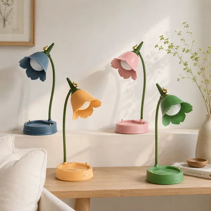 Desk Lamps, Flower Lamp with Phone Rest, Cordless Table Lamp, Bedside Lamp for Reading
