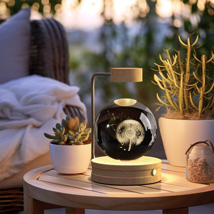 Crystal Glass LED Night Light with 3D Pattern | USB Rechargeable Home Decor for Warm Ambiance