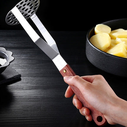 Stainless Steel Potato Masher with Ergonomic Wooden Handle | 100% Rust-Proof Kitchen Tool for Easy Mashing