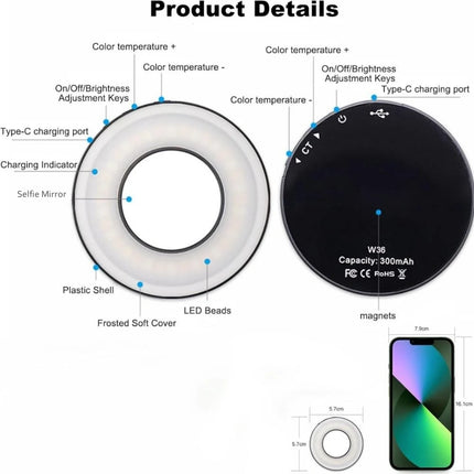 Magnetic Fill Light with Adjustable Tones for Perfect Selfies and Video Calls | Portable Lighting Solution