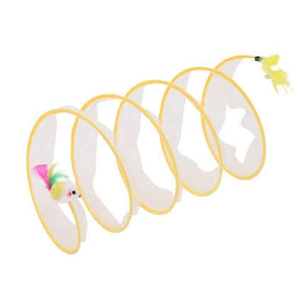 Elastic Collapsible Cat Tunnel with Mice & Feathers | Fun Playhouse for Multiple Cats to Explore and Bond