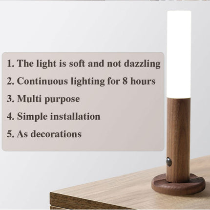 USB Magnetic Wood Night Light with Motion Sensor | Energy-Saving Design for Cozy Home Illumination