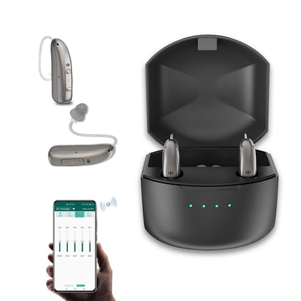 Rechargeable Hearing Aids for Seniors, Behind the Ear Hearing Aids with Bluetooth, Hearing Amplifier with 4 Sound Modes