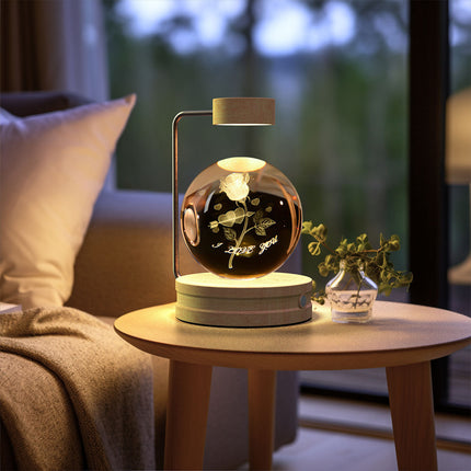 Crystal Glass LED Night Light with 3D Pattern | USB Rechargeable Home Decor for Warm Ambiance