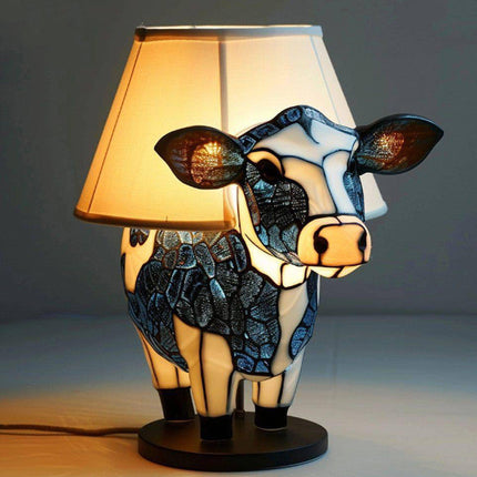 Black and White Cow Skull Table Lamp with Warm Lighting Effect | Modern Resin Accent for Cozy Home Decor
