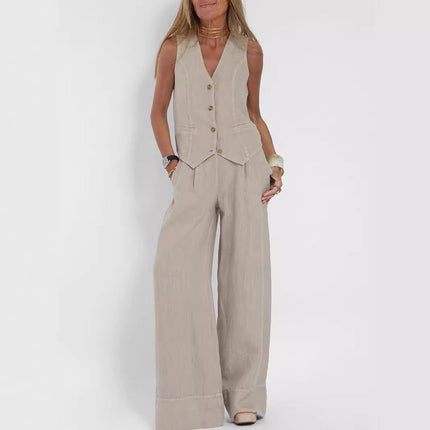 Stylish Summer Vest Suit with Sleeveless Design | Lightweight Cotton-Linen Outfit for Comfortable Warm Weather