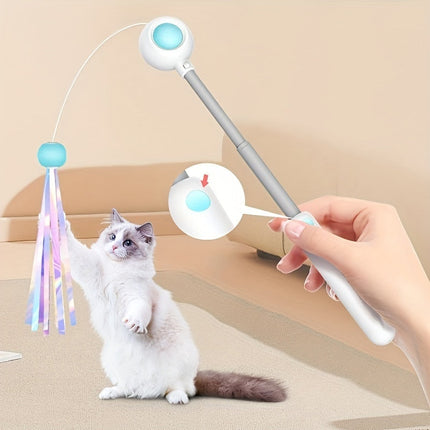 Retractable Cat Teaser Wand with Interchangeable Feather & Tassel Heads | Engaging Play for Indoor Cats