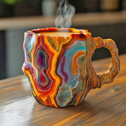 Mineral Glass Coffee Cups, Insulated Glass Coffee Mugs with Agate and Amethyst Crystal Patterns – image 4