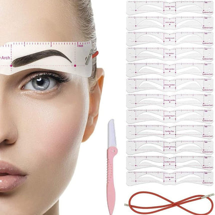 Eyebrow Stencil Set with 12 Shapes and Elastic Strap, Brow Stencils, Brow Shaping Tool, Eyebrow Shaper for Makeup