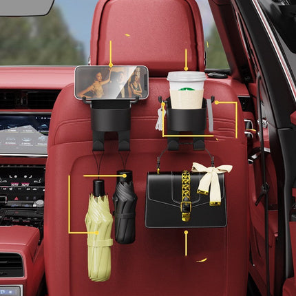 Multifunctional Car Seat Back Hook with Water Cup Holder | Durable Organizer for Clutter-Free Travel