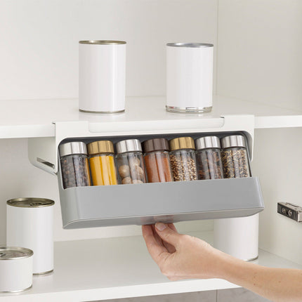 Punch-Free Spice Rack with 6 Glass Jars | Installation-Free Kitchen Organizer for Modern Simplicity