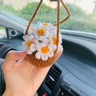 Handmade Knitted Flower Car Accessory for Rearview Mirror | Unique Wool Pendant for Personalized Interior Decor