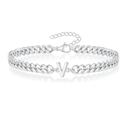Cuban Link Bracelet with Initial, Stainless Steel Chain Bracelet – image 26