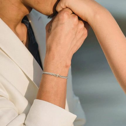 Cuban Link Bracelet with Initial, Customizable Couples Bracelet