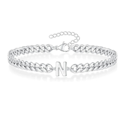 Cuban Link Bracelet with Initial, Stainless Steel Chain Bracelet – image 18