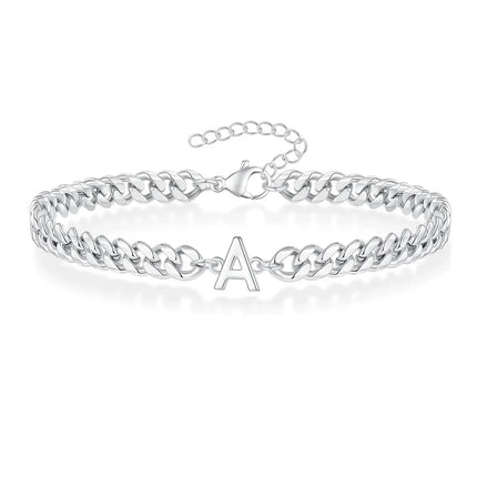 Cuban Link Bracelet with Initial, Customizable Couples Bracelet, Stainless Steel Chain Bracelet, Waterproof Jewelry