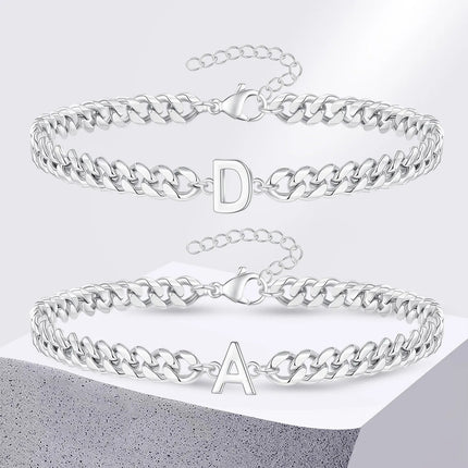 Cuban Link Bracelet with Initial, Stainless Steel Chain Bracelet