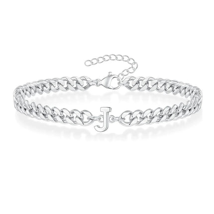 Cuban Link Bracelet with Initial, Stainless Steel Chain Bracelet – image 14