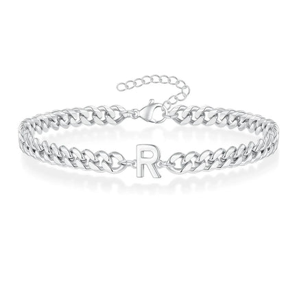 Cuban Link Bracelet with Initial, Stainless Steel Chain Bracelet – image 22