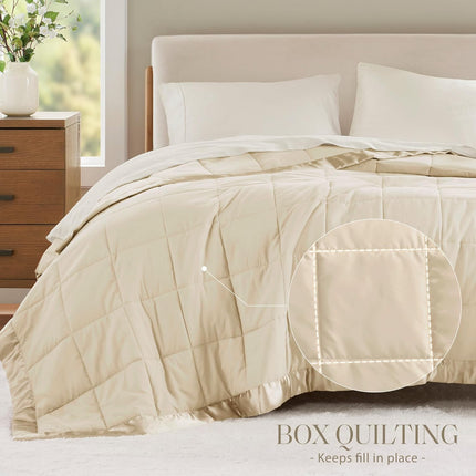 Windom Collection | Down Alternative Blanket with Moisture-Wicking Treatment | Lightweight & Soft Bed Cover for All Seasons, Satin Trim