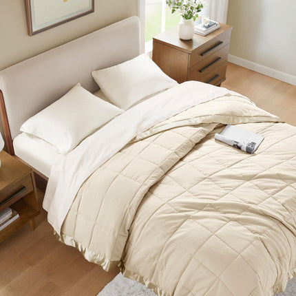 Windom Collection | Down Alternative Blanket with Moisture-Wicking Treatment | Lightweight & Soft Bed Cover for All Seasons, Satin Trim