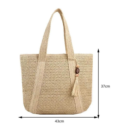 Woven Raffia Shoulder Bag, Raffia Tote Bag for Women with Tassel Detail – image 5