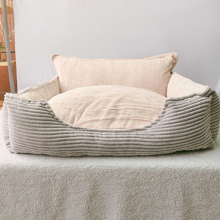 Removable Washable Plush Dog Bed with Backrest | Cozy Pet Nest in Pink, Gray, or Beige for Ultimate Comfort