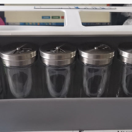 Punch-Free Spice Rack with 6 Glass Jars | Installation-Free Kitchen Organizer for Modern Simplicity