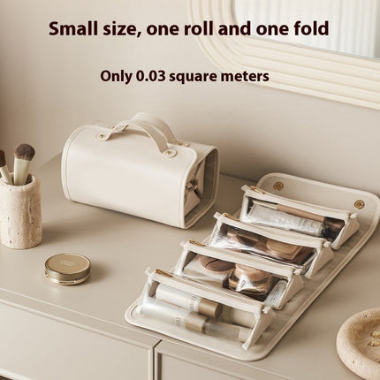 Foldable PU Cosmetic Bag with Spacious Compartment | Stylish Organizer for Easy Makeup Storage