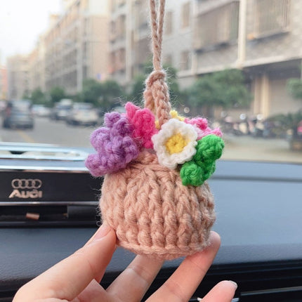 Handmade Knitted Flower Car Accessory for Rearview Mirror | Unique Wool Pendant for Personalized Interior Decor