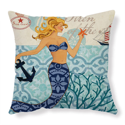 Marine Life Printed Cushion Cover with Invisible Zipper | Flax Material for Elegant Home Decor