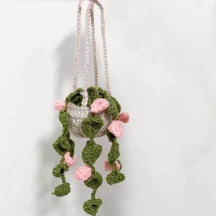 Handmade Knitted Flower Car Accessory for Rearview Mirror | Unique Wool Pendant for Personalized Interior Decor