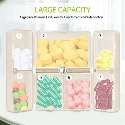 Travel Pill Organizer 7 Compartment, Pill Box with Magnetic Lid, Small Pill Case for Purse