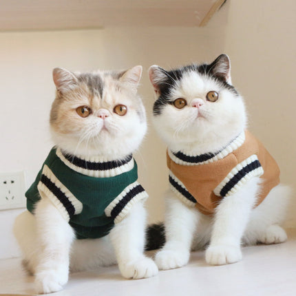 American College Style Fleece Cat Sweater Vest in Green, Khaki, Wine Red | Cozy Sleeveless Design for Warmth and Style