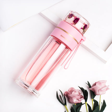 Leakproof Glass Water Bottle with Tea Infuser & Double Wall Design | Stylish Hydration for Hot and Cold Beverages