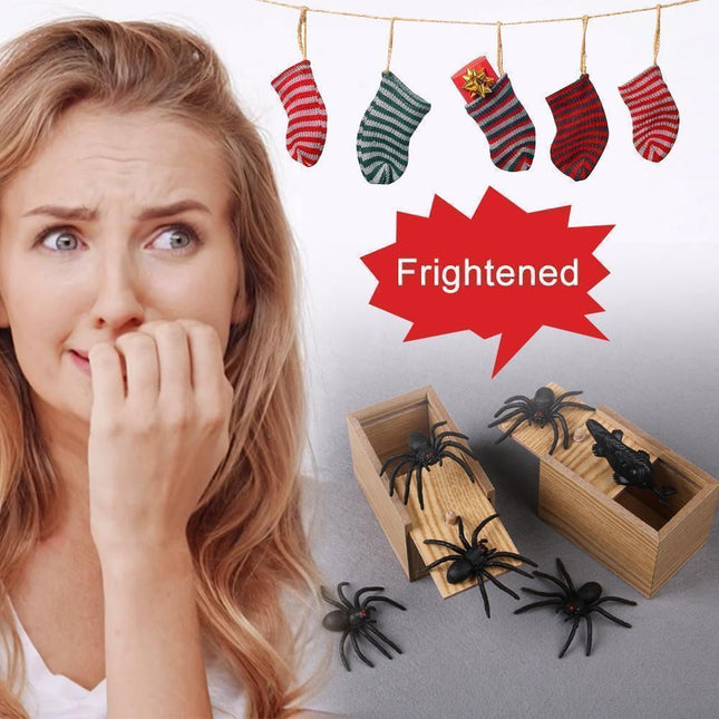 Prank Gift Box with Jumping Spider, Wooden Trick Box for April Fools Prank