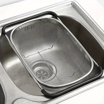 Expandable Sink Strainer Basket, Stainless Steel Strainer for Over the Sink, Sink Drainer for Fruits and Vegetables