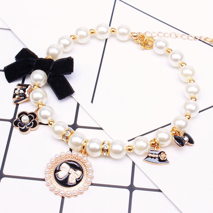 Elegant Dog Chain with Teddy Lace Bow & Cat Bell | Stylish Pet Accessory for Making a Statement