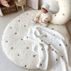 Baby Play Mat Round, Infant Play Mat with Bear Embroidery, Soft Cotton Infant Floor Mat for Crawling