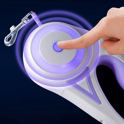 Retractable Dog Leash with LED Light System | One-Hand Control for Safe Night Walks and Tangle-Free Adventures