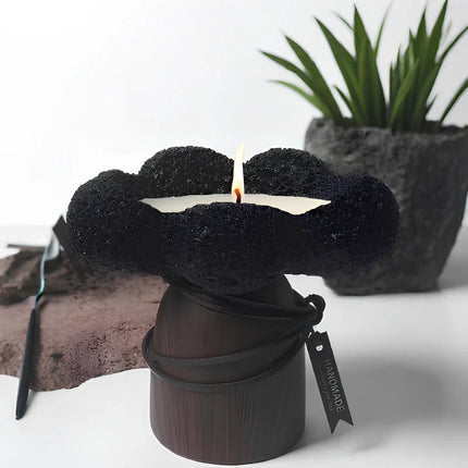 Cement and Wood Candle Holder with Textured Elegance | Versatile Decor for Wax Candles and Greenery
