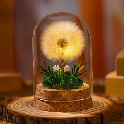 Floral Night Light with Dried Flowers Under Glass Dome | Gentle Ambient Glow for Home Décor and Relaxation