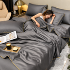 Dark gray / 4-piece set (duvet cover1 + pillowcase2 + fitted sheet*1) / (60*80inch)