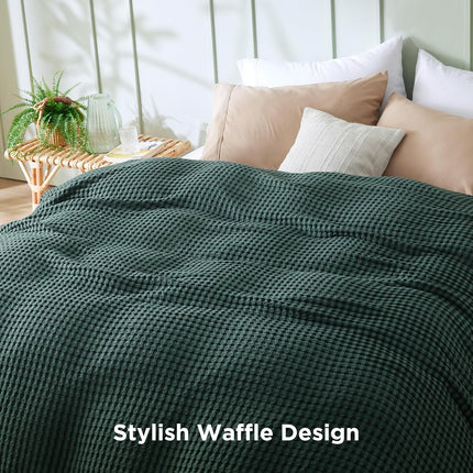 Cozy Haven | Cooling Waffle Queen Blanket with Lightweight Cotton & Bamboo | Soft Summer Throw for Hot Sleepers