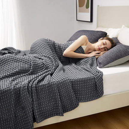 Cozy Haven | Cooling Waffle Queen Blanket with Lightweight Cotton & Bamboo | Soft Summer Throw for Hot Sleepers
